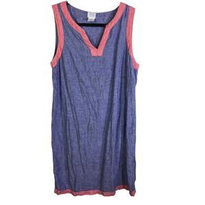 Sigrid Olsen 100% Linen Sleeveless Tunic Dress Blue Pink Size S